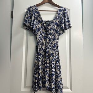 Blue and yellow floral dress- size M